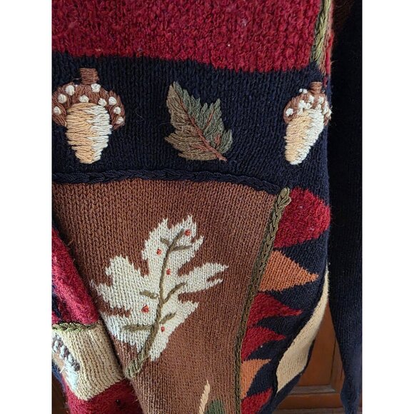 Classic Elements Womens Fall Leaf Patchwork Cardigan Sweater M - Picture 5 of 8